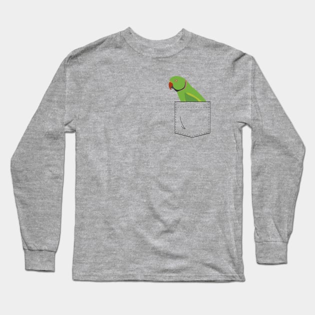 Indian Ringneck Parakeet Parrot Male Front Pocket Long Sleeve T-Shirt by Einstein Parrot